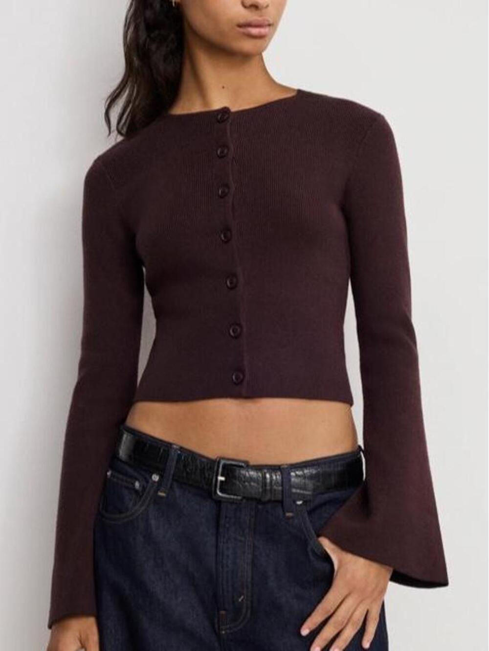 Good American bell sleeve cardigan knit